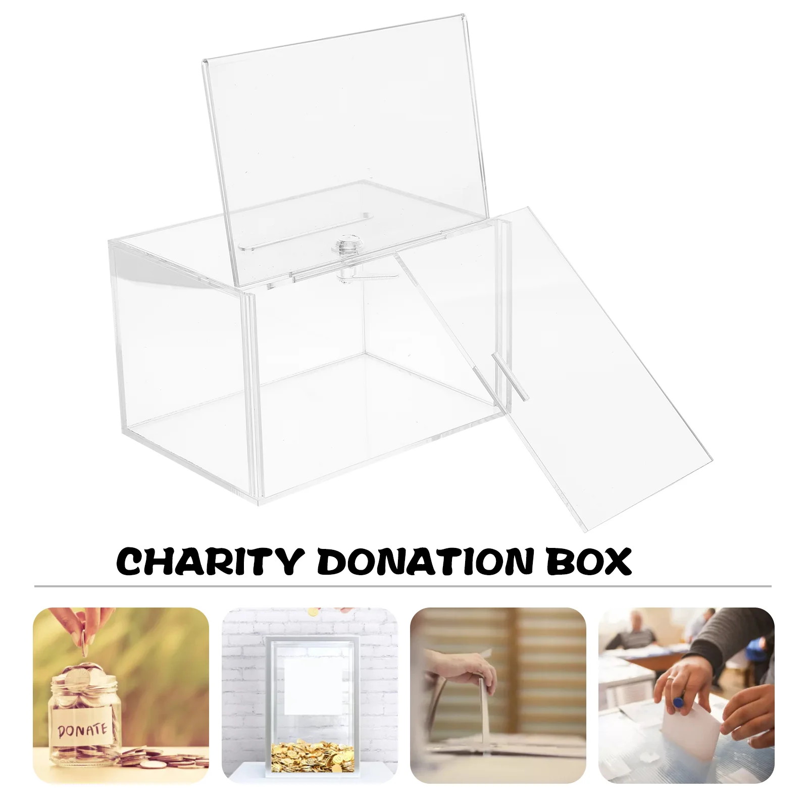 Mailbox Donation Boxes for Fundraising Letter Post Container Transparent Clear Window Charity Collection Bucket Miss