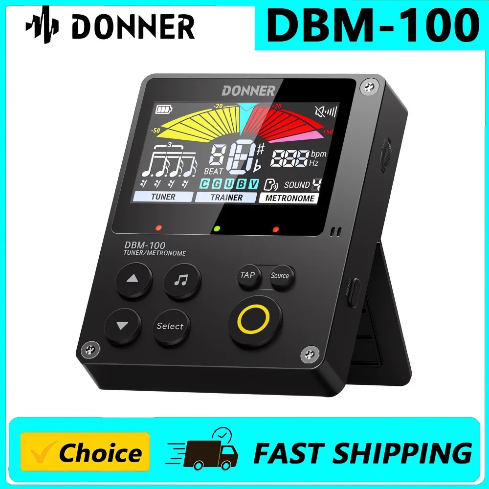 Afinador y Metrónomo Digital Recargable 3 en 1 Donner DBM-100 con Modo de Entrenamiento de Ritmo