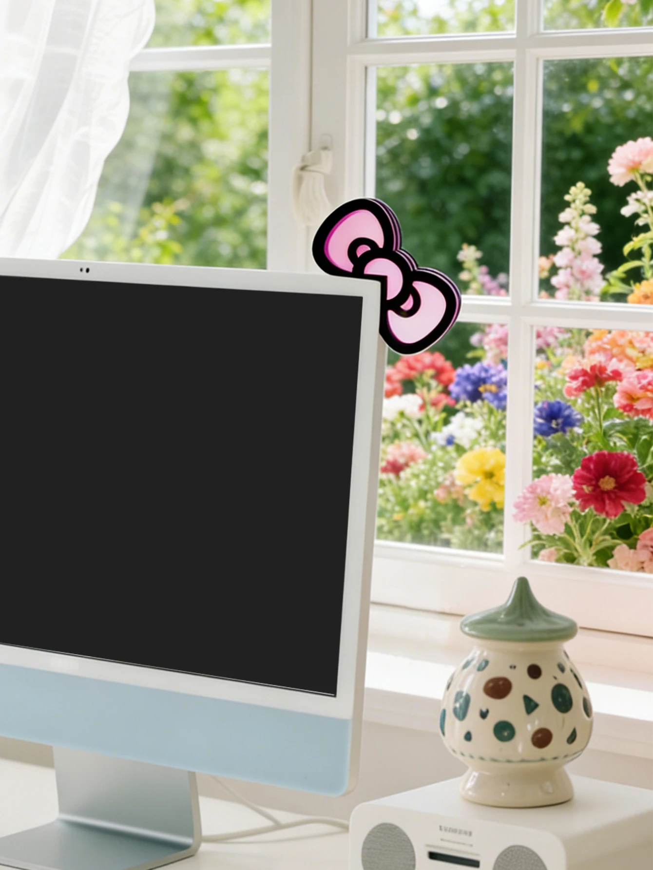 Niedliche Computer-Monitor-Dekoration, rosa Schleife, Katzenohrform, Ornamente, Kawaii-Desktop-Dekoration für PC, Laptop, Zimmer, Schreibtisch, Dekoration, Mädchen-Geschenk – Detail 15