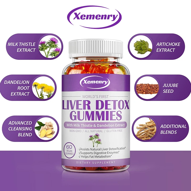 Liver Detox Gummies - with Milk Thistle, Dandelion - Help Cleanse, Detoxify and Purify The Liver, Improves Digestion