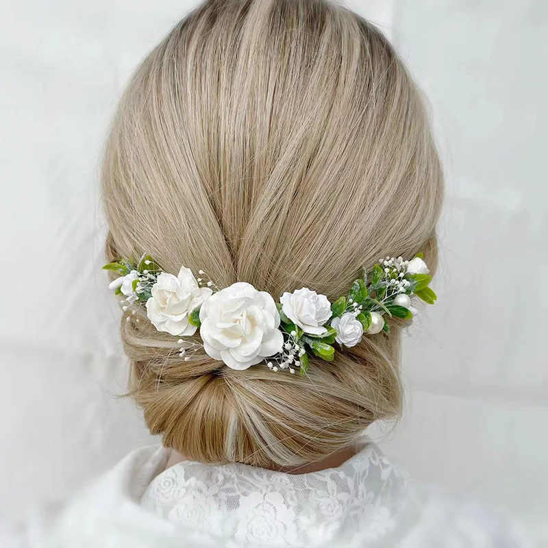 Dried Baby's Breath Bridal Hair Vine with White Flowers Wedding Headpiece Vintage