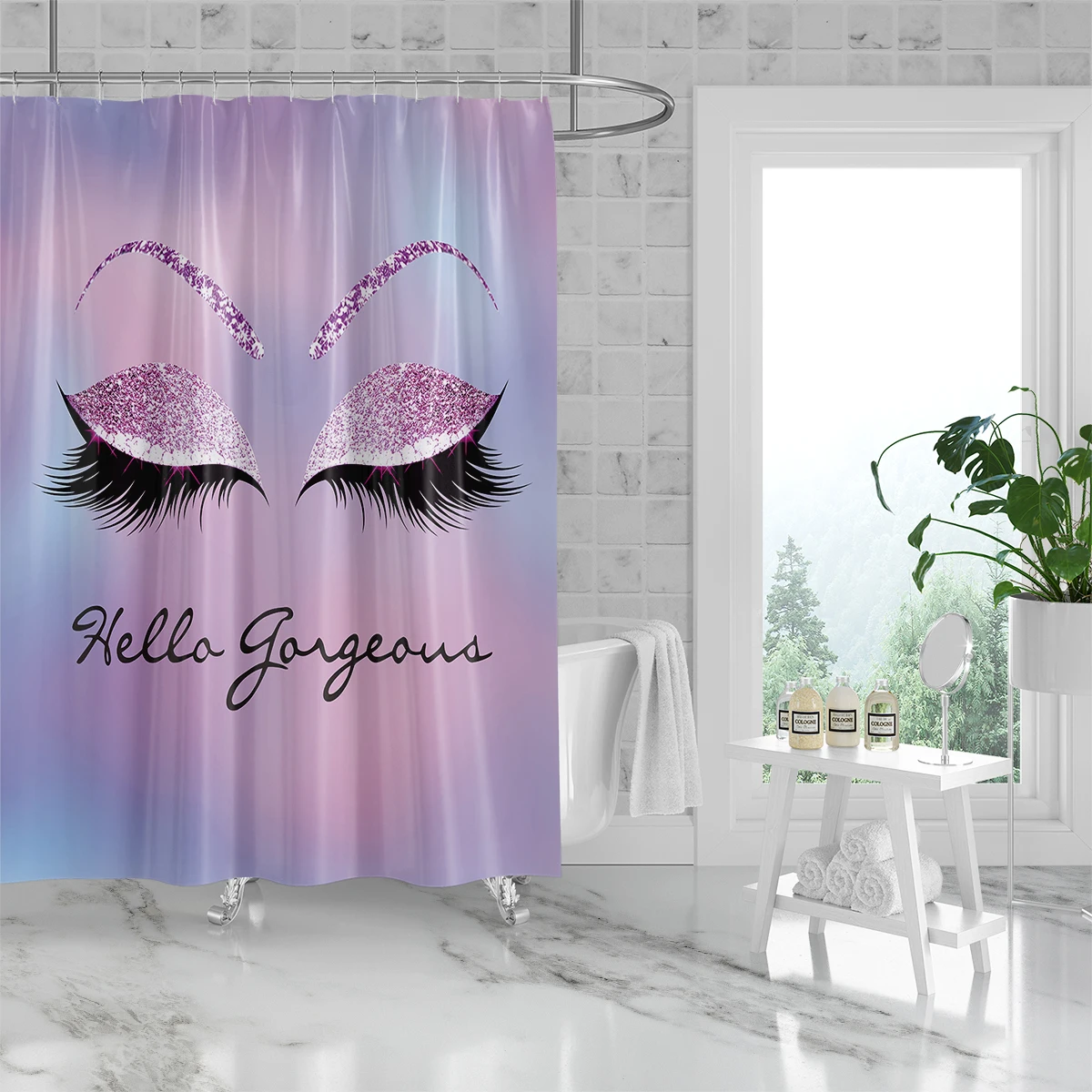 1 piece of 180x180cm pink purple gradient eyelash print shower curtain partition bathroom waterproof and mold resistant