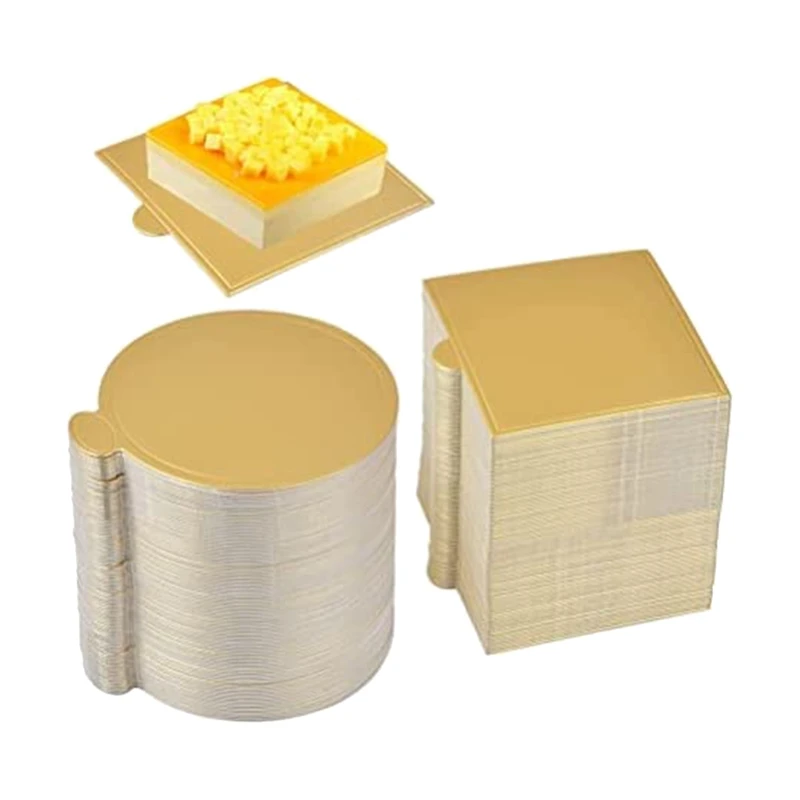 200 Piece Golden Mousse Mat Bottom Foam Cake Stand Base Boards Paper Board Shape Dessert Tray Cake Decoration Tools