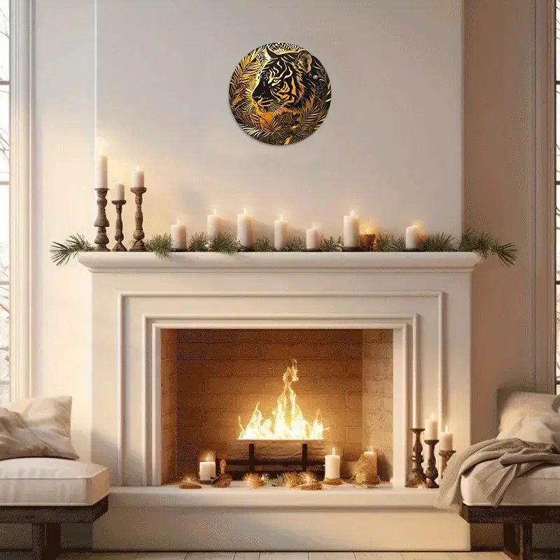 1pc Round Aluminum Metal Sign, Creative Tiger Pattern Metal Sign, Decor Wall Decoration home decoration accessories vintage