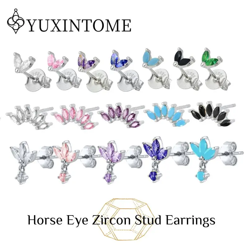 

YUXINTOME 925 серебряные иглы, разноцветные серьги с цирконием в виде конского глаза, мини-серьги с кристаллами для женщин, модные вечерние ювелирные изделия, подарки
