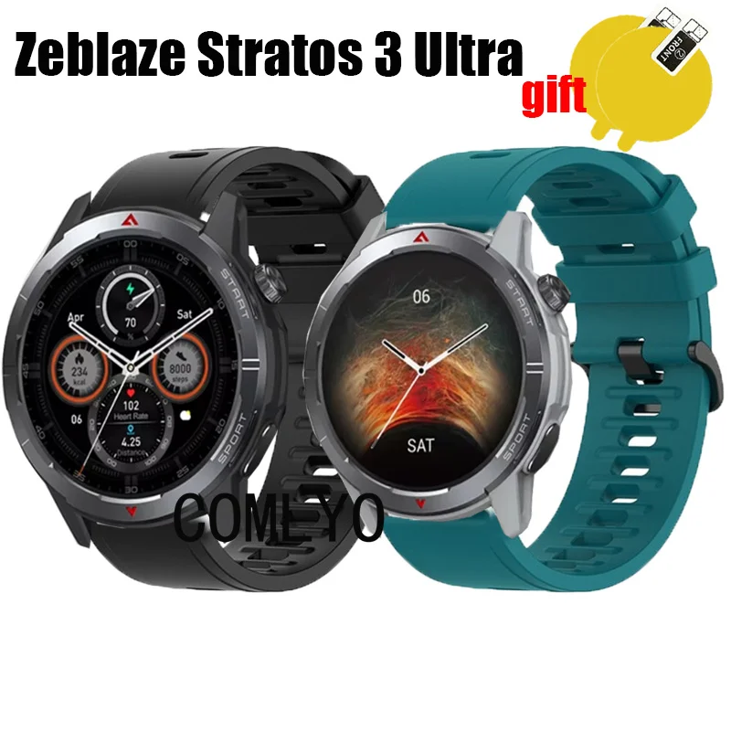 Untuk Zeblaze Stratos 3 tali jam tangan pintar, tali silikon olahraga lembut pria wanita, gelang lapisan pelindung layar