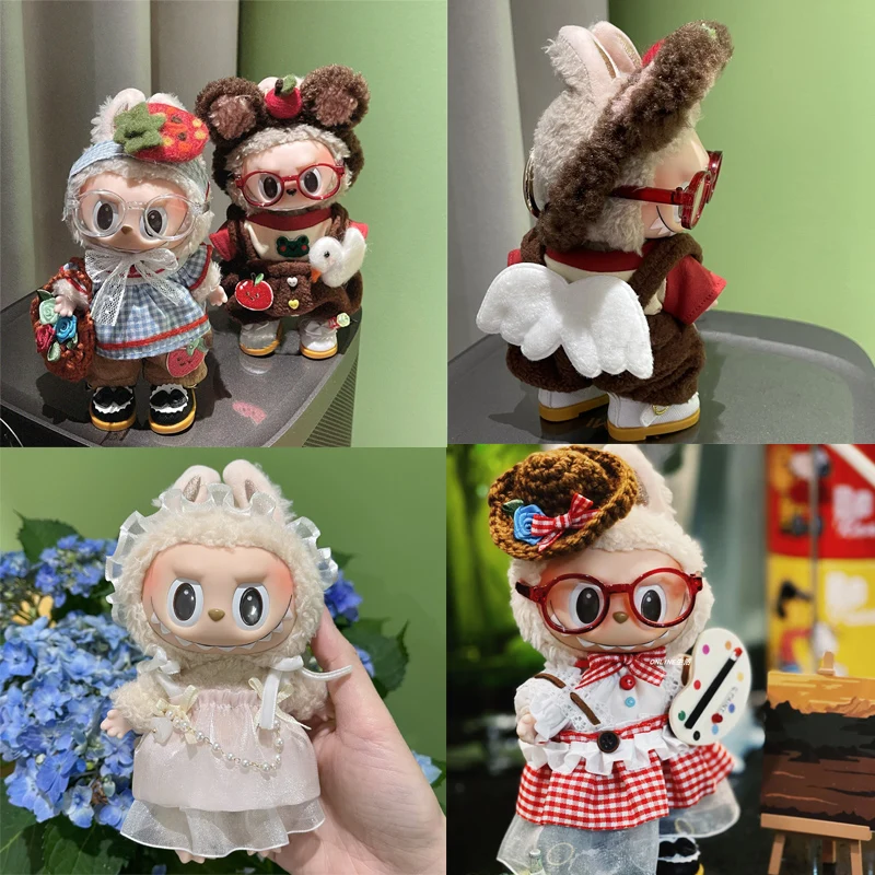 

Для/ткани 17 см кукла Labubu, милое платье, красные очки, виниловая кукла, аксессуары для одежды