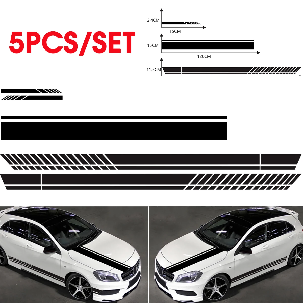 

5Pcs Black Car Side Body Racing Strip Sticker Mirror Cover Vinyl Decal Stickers Anti-scratch Universal Car Decal