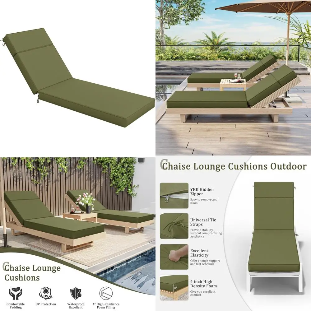 

Outdoor High-Density Foam Lounge Chair Cushions 80x26x4 Waterproof with Ties for Patio Furniture