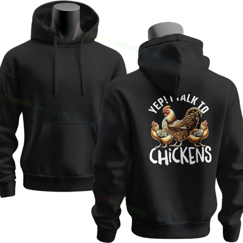 Funny Chicken Lovers Clothing Gifts Womens Yep I Talk To Chickens Graphic Design Hoodie Sportswear for Fall & Winter