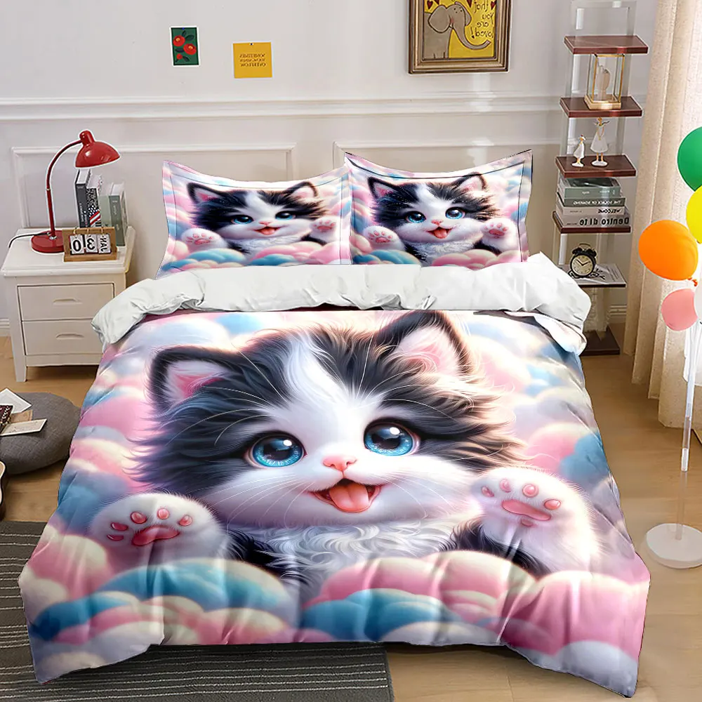 

Fluffy cat paws with colorful clouds Duvet Cover Set with 3D Printing Design Soft Polyester Bedding Set All-Season Comfort