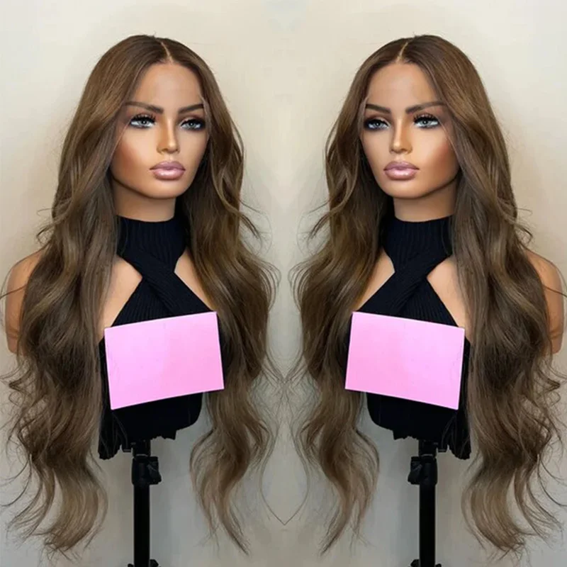 Natural Soft 26Inch Brown 180Density Body Wave 5x5 Silk Base Preplucked Jewish Human BabyHair HD Lace Wig European Hair Glueless