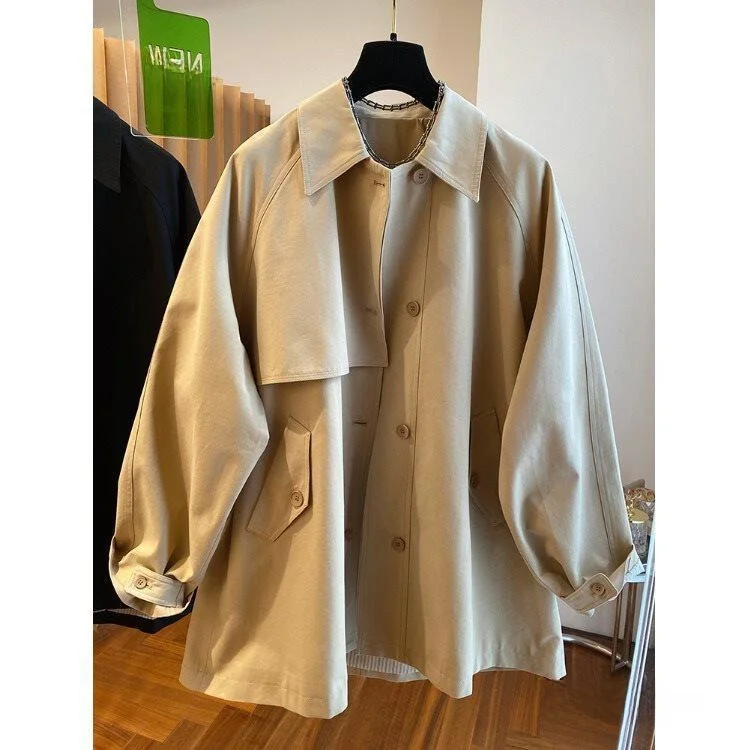 

Loose Women's Workwear Style Coat 2025 New Autumn Long Sleeve Collar Pure Color British Style Windbreaker Outerwear