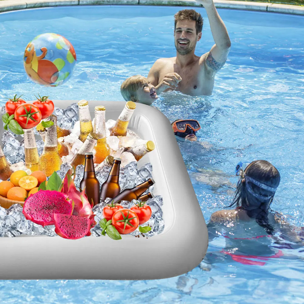 

2pcs Inflatable Ice Serving Bar Buffet Thickened Pvc Pool Picnic Party Supplies Foldable Drink Holder Food Server Floating Tray