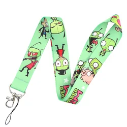 Invader Zim Lanyard Keys Phone Holder Funny Neck Strap With Keyring ID Card DIY Animal webbings ribbons Hang Rope decorations