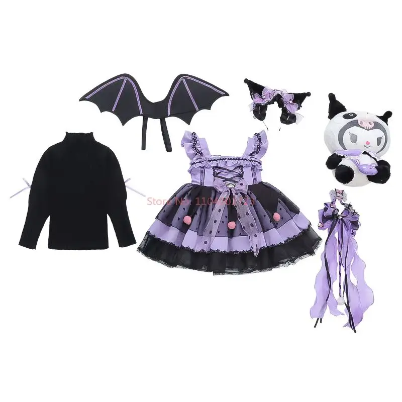 Sanrio-vestido de princesa Kuromi Lolita para niños, disfraz de primavera y otoño, falda hinchada, traje de Halloween, regalo de cumpleaños para niñas