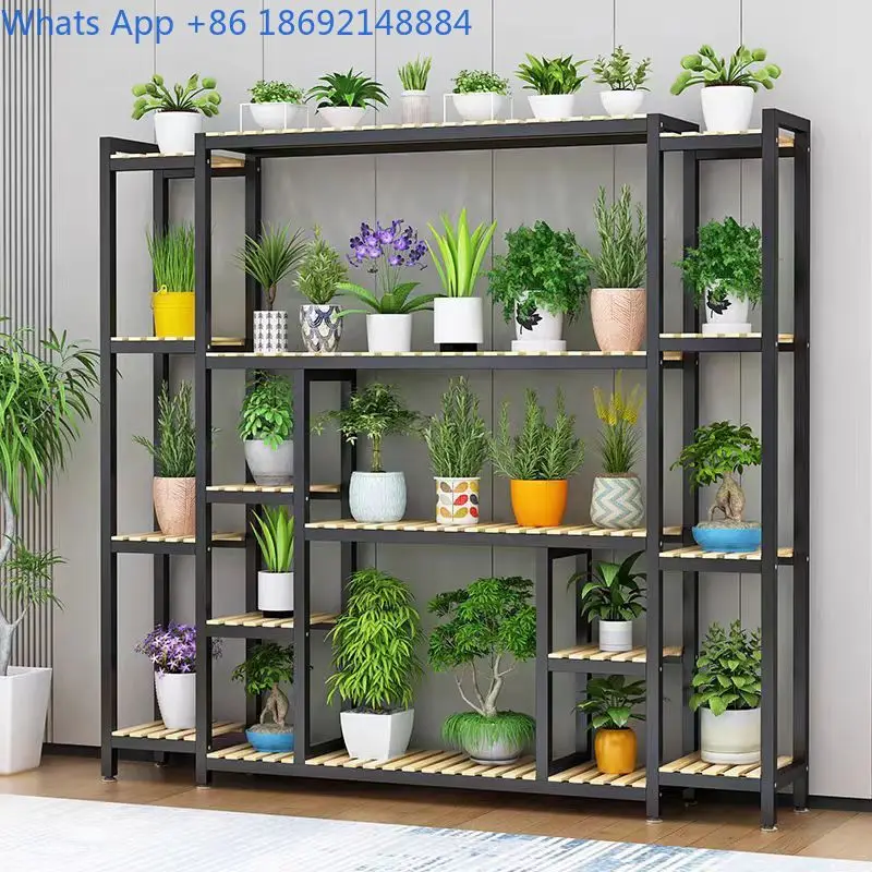 

Solid Wood Iron Art Flower Stand Partition Shelf Balcony Arrangement Multi-layer Living Room Floor Rack Outdoor Succulent