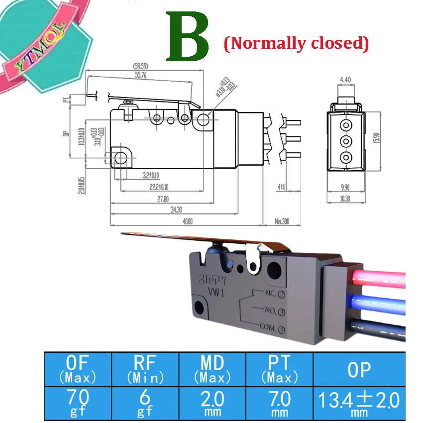1Pcs VW1 switch high travel limit detection charging gun long button Waterproof IP67 micro switch image 5