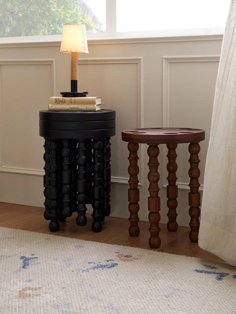 Medieval solid wood stools can be stacked for household multi-functional wooden stools