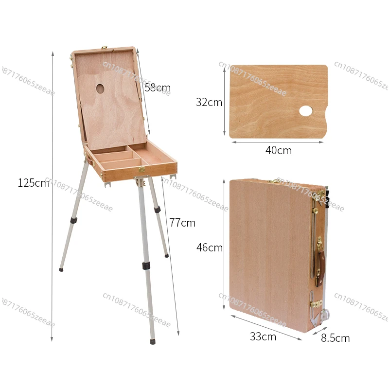 

Wooden Painting Box Sketching Aluminum Alloy Oil Paint Easel Box Set Art Student Special Oil Painting Rack Telescopic