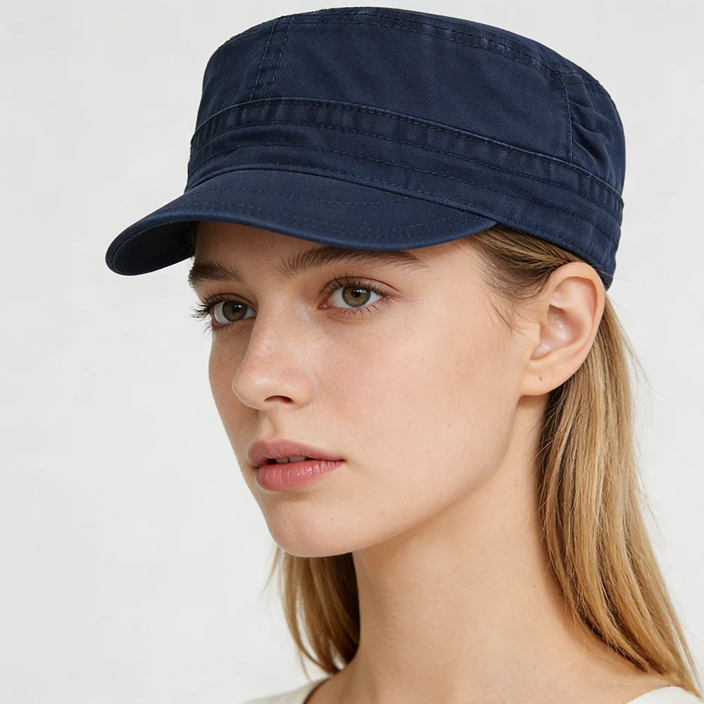 Spring Summer Washed Cotton Military Caps Men Women Casual Fashion Unique Design Vintage Flat Top Hat