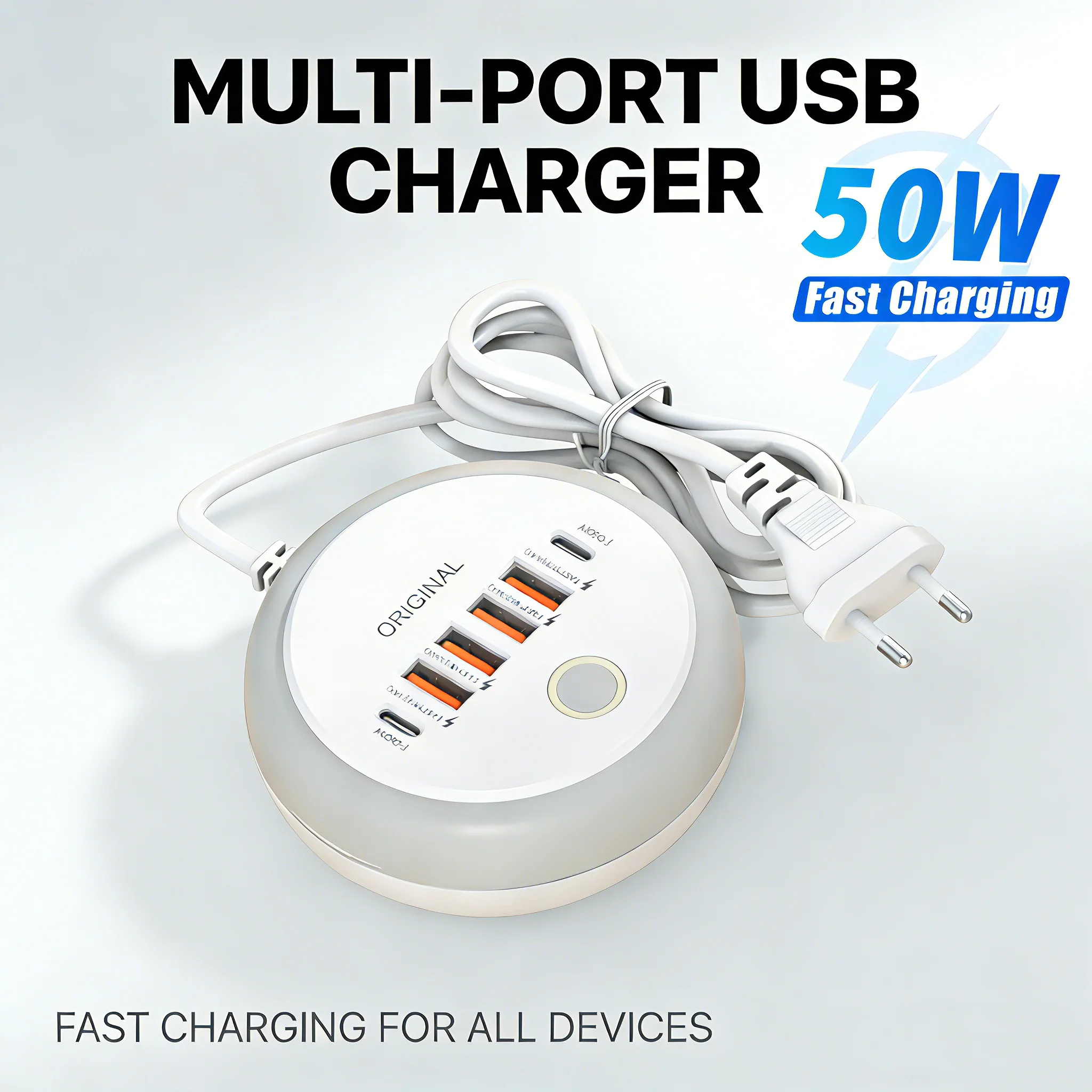 

Зарядное устройство USB 50 Вт, 6 портов, зарядная станция для мобильных телефонов, сенсорный светодиодный ночник, настенный адаптер питания EU/US/UK