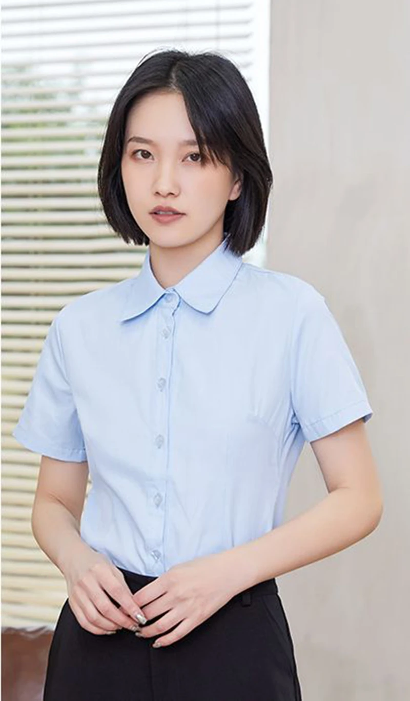 Y2K Women White Shirt Korean Casual Office Turn Down Collar Female Short Sleeve Blouse Fashion New Button All Match Ladies Tops