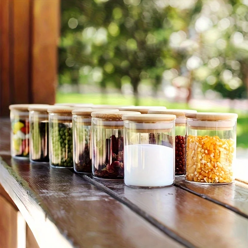 12pcs Glass Jars Set,Spice Jars With Wood Airtight Lids And Labels,8oz Small Food Storage Containers for Tea,Herbs,Sugar,Salt