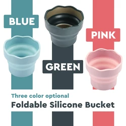 Seamiart Silicone Folding Mini Bucket for Washing Painting Brush Watercolor Drawing Tools Paint Pallette