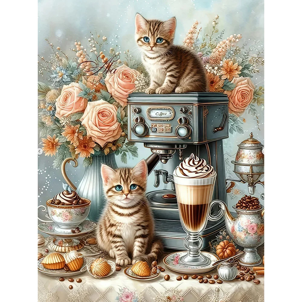 EverShine DIY Diamant Malerei Katze Blume 5D voller Bohrer Mosaik Kätzchen Kaffee Stickerei Tier kreative Freizeit Home Dekoration