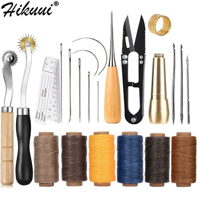 Leather Sewing Tools Kit Waxed Thread Copper Awl Scissors for DIY Leather Shoemaker Shoes Bags Stitching Repair