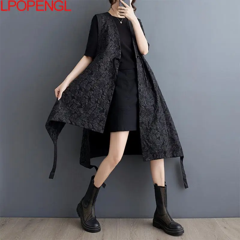 New Fashion Summer New Solid Color Irregular Sleeveless Long Cardigan Single Button Vest Versatile Loose Casual V-neck Top Women