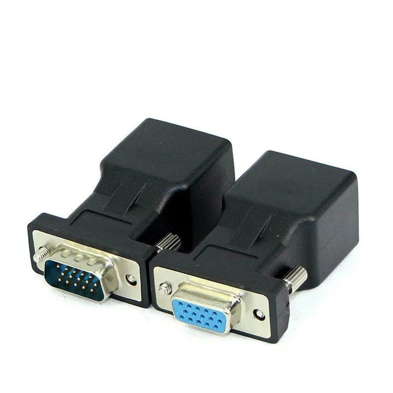 VGA Extender Male to LAN CAT5 CAT6 RJ45 Network Ethernet Cable Female Adapter Computer Extra Switch Converter Kit Black ﻿