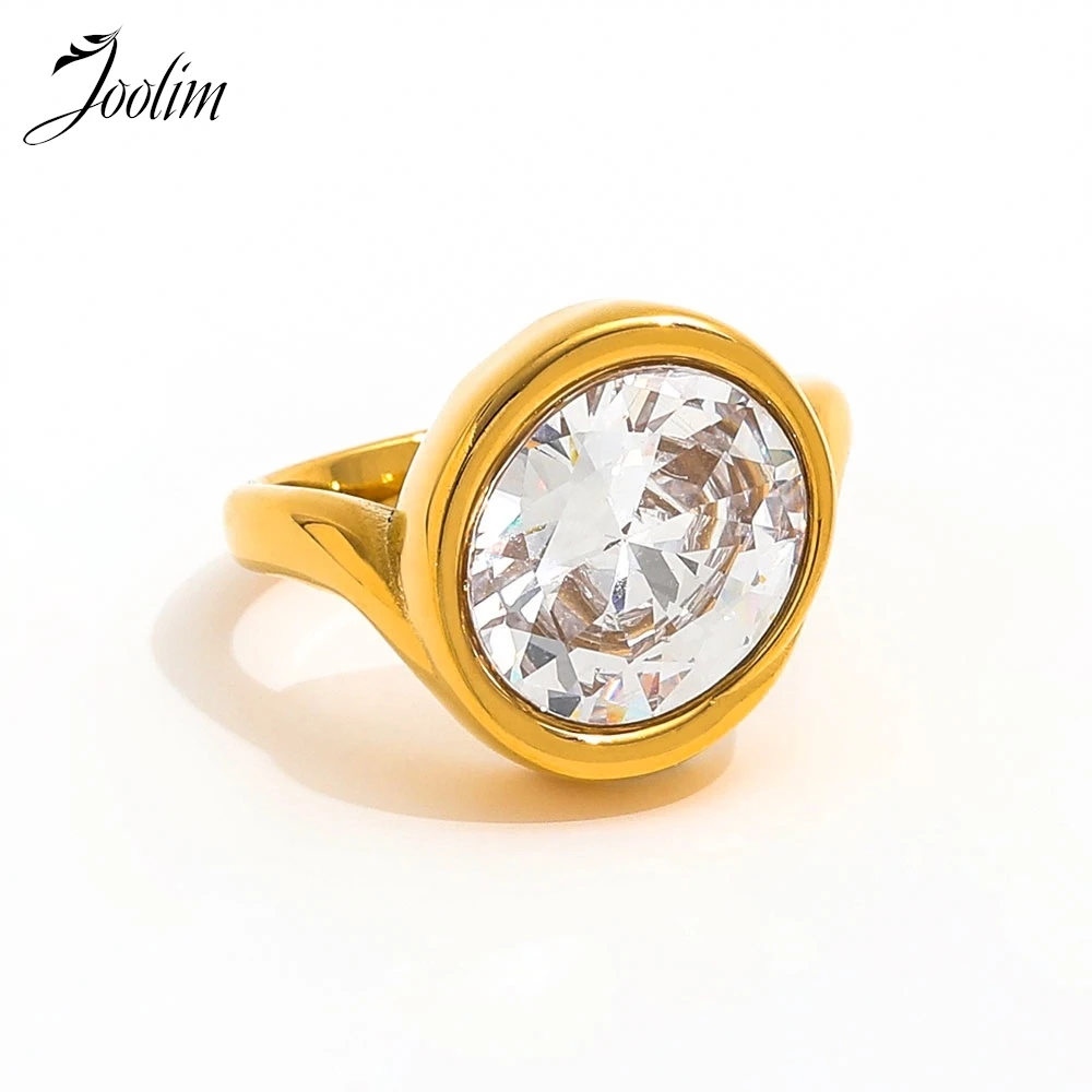 

Joolim Jewelry Wholesale High End PVD Waterproof&No Fade Chunky Irregular Big Goose Egg Zirconia Stainless Steel Ring For Women