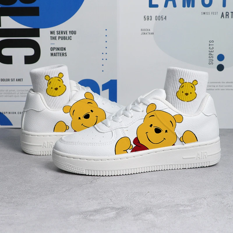 Tênis Disney Winnie the Pooh esportivo para homens e mulheres, sapatos casuais de desenho animado, resistente ao desgaste, antiderrapante, ponto, novo