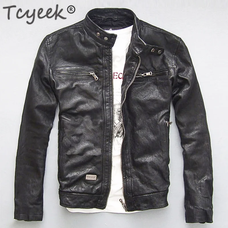 Jacket Men Leather 100% Genuine Real Sheep Goat Skin Brand Black Male Bomber Motorcycle Biker Man's Coat Autumn Spring Clothes