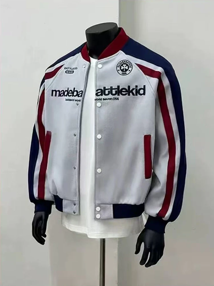 

American Patchwork Baseball Jacket Men Y2K Spring Loose Streetwear Stand Collar Coat Fashion Hip Hop Couples All Match Outerwear