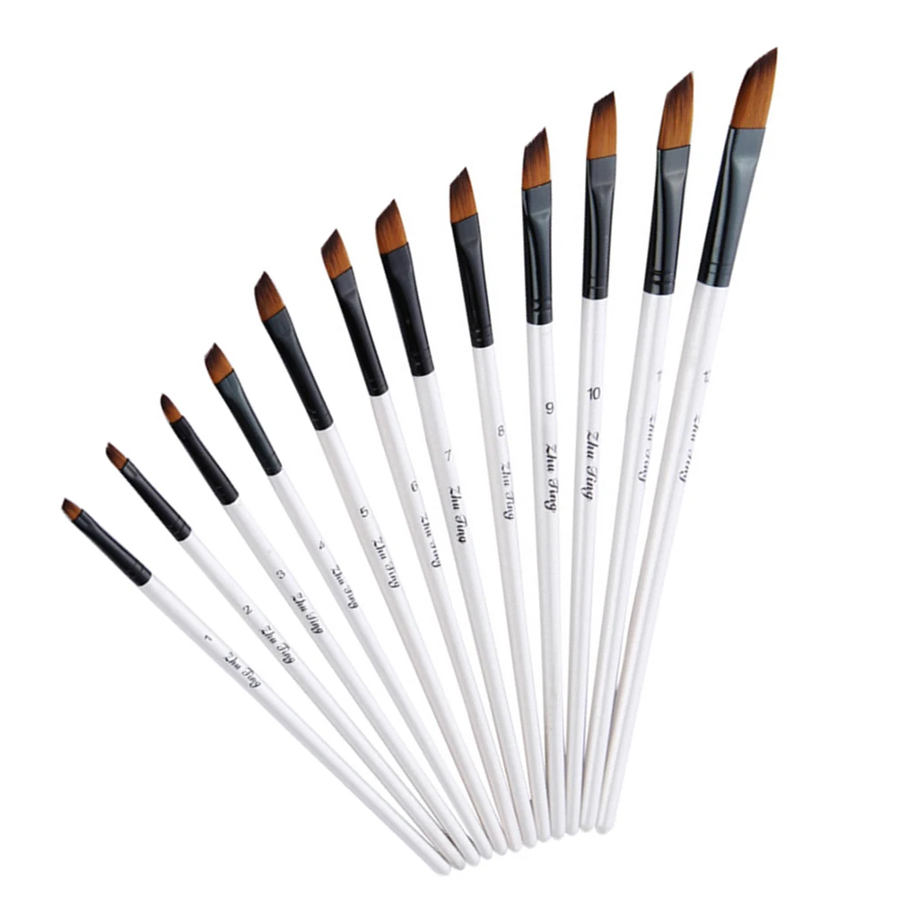 

12 PCS Oil Brush Set Handles Art Paintbrush Fine Drawing Nylon Painting Palette