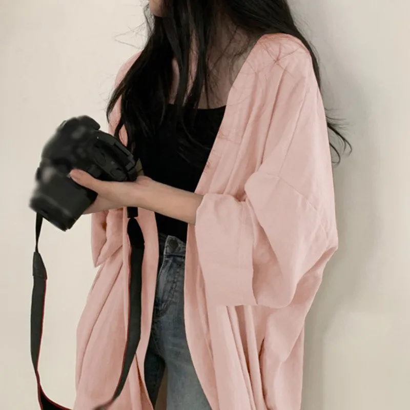 Elegant Thin Sun Protection Clothing Summer Korean Version Solid Color Loose Long Sleeve Women\'s Cardigan Jacket Shirt All-match