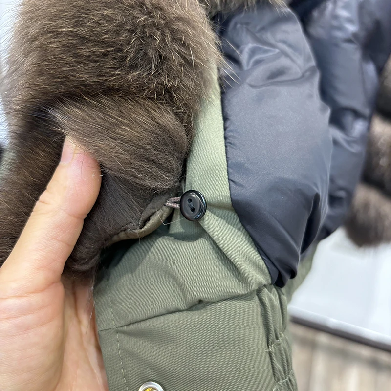 2023 neue Ankunft Frauen Abnehmbare Abnehmbare Große Echt Fox Pelz Kragen Parka Warme Gans Unten Jacke Lose Oversize Parka Mäntel