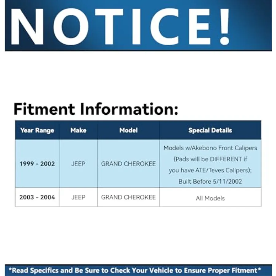 طقم فرامل أمامية لـ 99-04 جيب جراند شيروكي مكبح قرصي الدوارات السيراميك الفرامل منصات استبدال مكون نظام فرامل السيارات