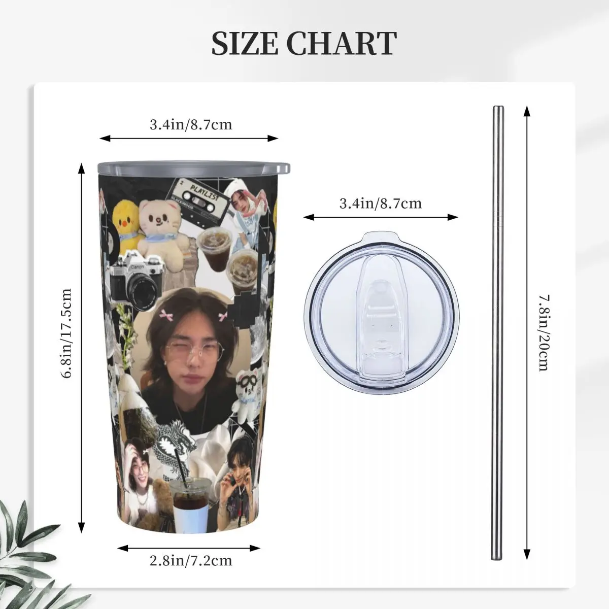 Hyunjin Collage Stainless Steel Tumbler Vacuum Insulated Mug Thermal Cold Cup Straws With Lid 20oz