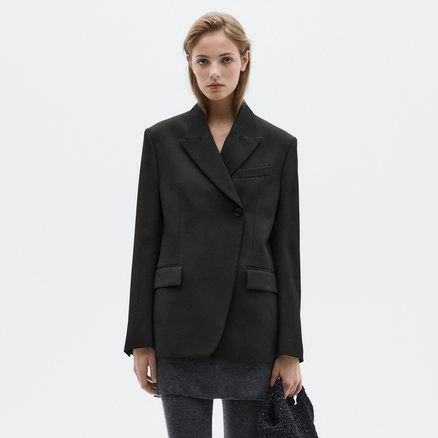 Allingentle blazer feminino de lã preta elegante trespassado regular ajuste jaqueta para festa escritório trabalho roupas personalizar