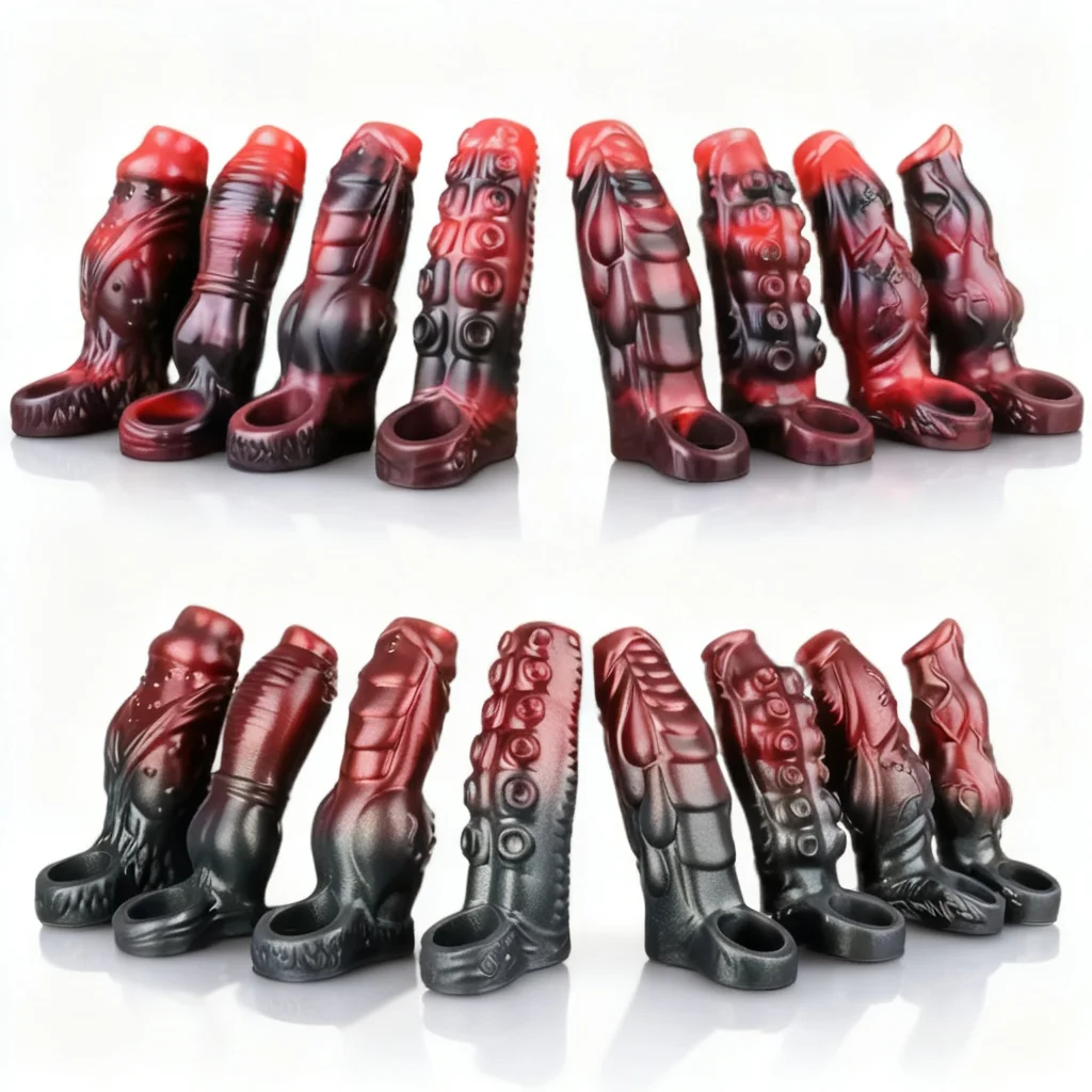 FAAK  Size XL Fantasy Silicone Penis Sleeve Dildo Sheath Cover Penis Ring Stretchable Cock Enlargement Extender Sex Toy For Men
