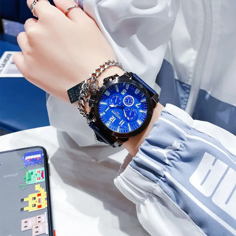 2023Newสไตล์ฮ่องกงนาฬิกาผู้ชายผู้ชายนักเรียนแฟชั่นอินเทรนด์กีฬาAll-Matchนาฬิกาแฟชั่นหน้าปัดขนาดใหญ่