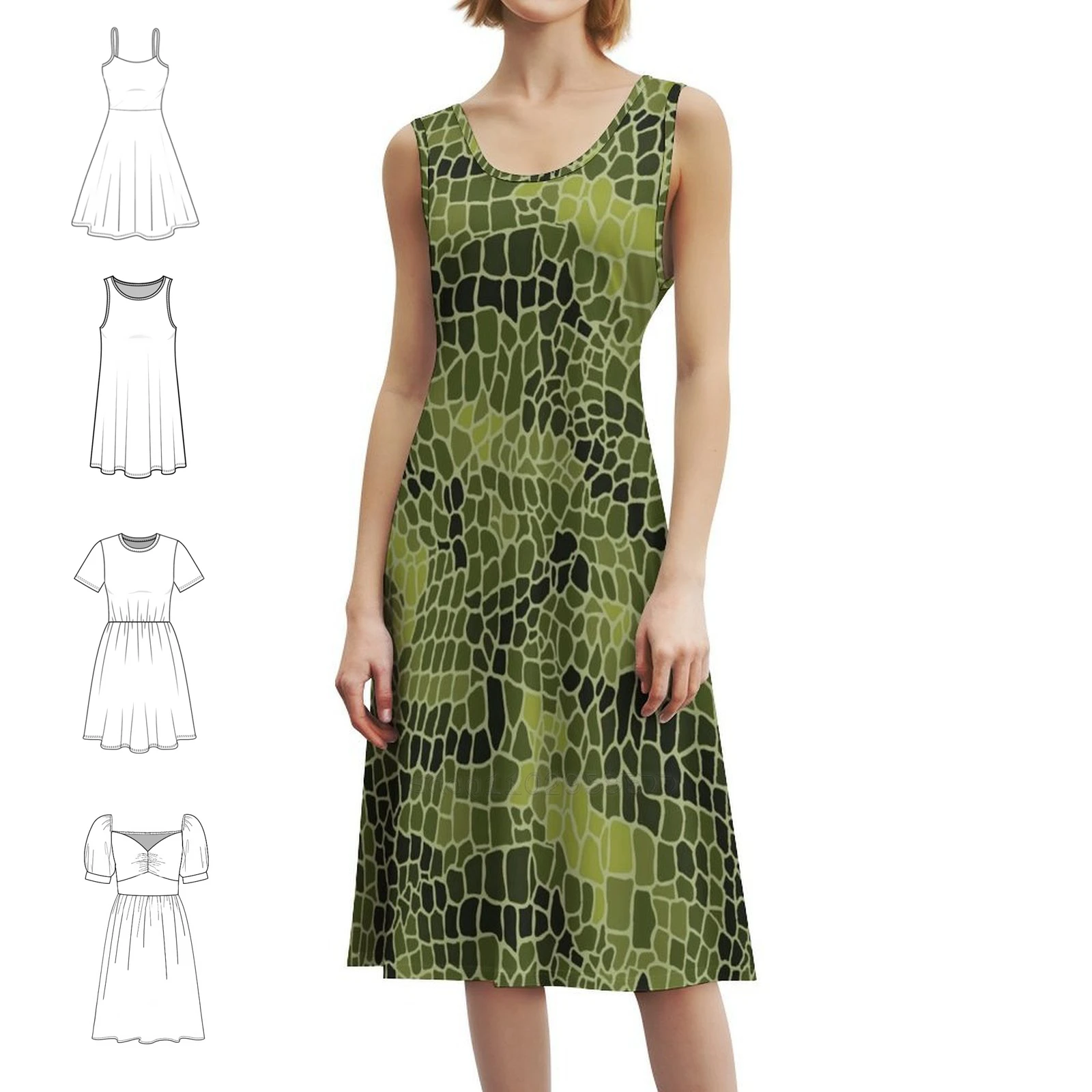 Alligator Scale Pattern Bohemian Sleeveless Dress For Women Print Beach Party Dresses Alligator Crocodile Cute Funny Haunted