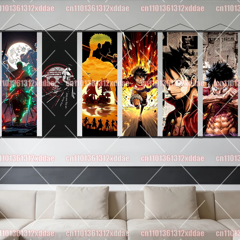 

Classic Anime One Piece Scroll Painting Luffy Zoro Nami Chopper Living Room Entrance Decoration Painting Gift for Anime Lovers