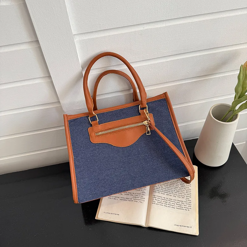 Handheld Tote Bag Commuter Large-capacity Armpit Shoulder Bag Fashionable All-matching Woman New Contrast Color Retro Casual