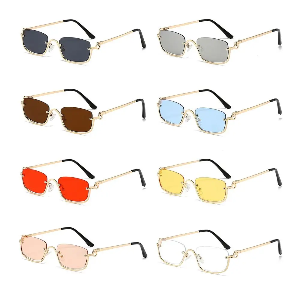 

Small Square Women's Sunglasses Funny Metal Hip Hop Half Frame Sun Glasses Narrow Eyewear for Women & Men