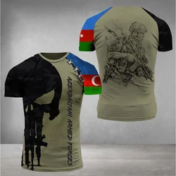 Azerbaijan Men T Shirts Army Veterans Azerbaijan Flag 3D Printed Tee Shirts Street Cool Clothing Large Size Men Designer T-Shirt